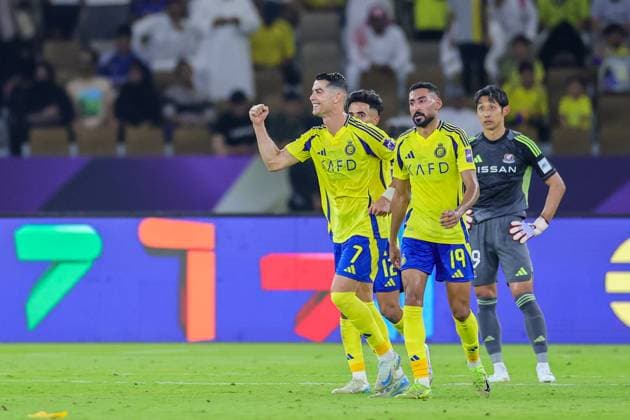 Yokohama F. Marinos vs Al-Nassr - AFC Champions League Elite Quarter Finals JEDDAH, SAUDI ARABIA - April 26: Cristiano Ronaldo of Team Al-Nassr FC celebrates scoring their third goal during the AFC Champions League Elite Quarter Finals match between Yokohama F. Marinos and Al-Nassr FC at Prince Abdullah Al Faisal Stadium on April 26, 2025 in Jeddah, Saudi Arabia. Jeddah Saudi Arabia Copyright: xAbdullahxAhmedx