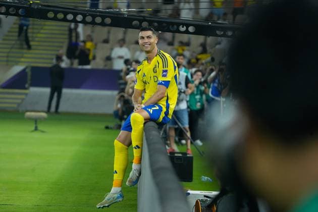 AFC Champions League Elite Jeddah, Saudi Arabia: April 26, AFC Champions League Elite Quarter Finals - Cristiano Ronaldo celebrates his goal in Yokohama F. Marinos vs Al Nassr at Prince Abdullah al-Faisal Stadium (Jeddah), Photo By Samuello