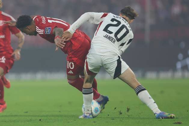 Mayron van Brederode Fortuna Duesseldorf and Caspar Jander 1 FC Nuremberg battle for the ball during the 2 Bundesliga match between Fortuna Duesseldorf and 1 FC Nuremberg at Merkur Spiel Arena on April 26, 2025 in Duesseldorf, Germany, Germany Photo by Oliver Kaelke DeFodi Images Mayron van Brederode Fortuna Duesseldorf and Caspar Jander 1 FC Nürnberg battle for the ball during the 2 Bundesliga match between Fortuna Düsseldorf and 1 FC Nürnberg at Merkur Spiel Arena on April 26, 2025 in Düsseldorf, Germany Photo by Oliver Kaelke DeFodi Images DFB DFL REGULATIONS PROHIBIT ANY USE OF PHOTOGRAPHS AS IMAGE SEQUENCES AND OR QUASI VIDEO Photo by Oliver Kaelke DeFodi Images