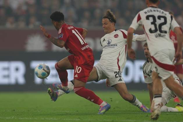 Mayron van Brederode Fortuna Duesseldorf and Caspar Jander 1 FC Nuremberg battle for the ball during the 2 Bundesliga match between Fortuna Duesseldorf and 1 FC Nuremberg at Merkur Spiel Arena on April 26, 2025 in Duesseldorf, Germany, Germany Photo by Oliver Kaelke DeFodi Images Mayron van Brederode Fortuna Duesseldorf and Caspar Jander 1 FC Nürnberg battle for the ball during the 2 Bundesliga match between Fortuna Düsseldorf and 1 FC Nürnberg at Merkur Spiel Arena on April 26, 2025 in Düsseldorf, Germany Photo by Oliver Kaelke DeFodi Images DFB DFL REGULATIONS PROHIBIT ANY USE OF PHOTOGRAPHS AS IMAGE SEQUENCES AND OR QUASI VIDEO Photo by Oliver Kaelke DeFodi Images