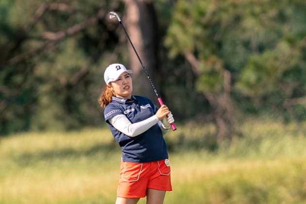 April 26, 2025, The Woodlands, Texas, USA: AYAKA FURUE (JPN) hits her 2nd shot on the 2nd hole during the third round of the 2025 The Chevron Championship at The Club at Carlton Woods in The Woodlands, Texas, on Saturday, April 26, 2025. The Woodlands USA - ZUMAp213 20250426_znp_p213_006 Copyright: xLynnxPenningtonx