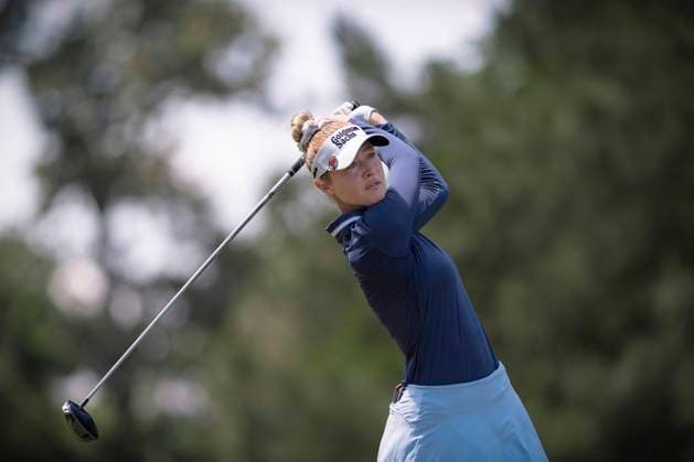April 26, 2025, The Woodlands, Texas, USA: NELLY KRODA (USA) tees off on the 2nd hole during the third round of the 2025 Chevron Championship at The Club at Carlton Woods in The Woodlands, Texas, on Saturday, April 26, 2025. The Woodlands USA - ZUMAp213 20250426_znp_p213_025 Copyright: xLynnxPenningtonx
