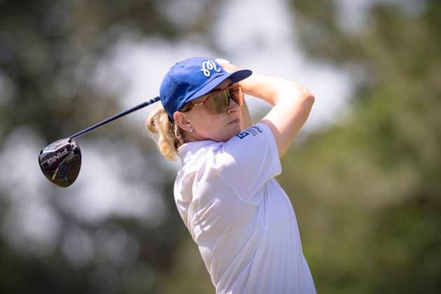 April 26, 2025, The Woodlands, Texas, USA: GIGI STOLL (USA) tees off on the 2nd hole during the third round of the 2025 Chevron Championship at The Club at Carlton Woods in The Woodlands, Texas, on Saturday, April 26, 2025. The Woodlands USA - ZUMAp213 20250426_znp_p213_046 Copyright: xLynnxPenningtonx