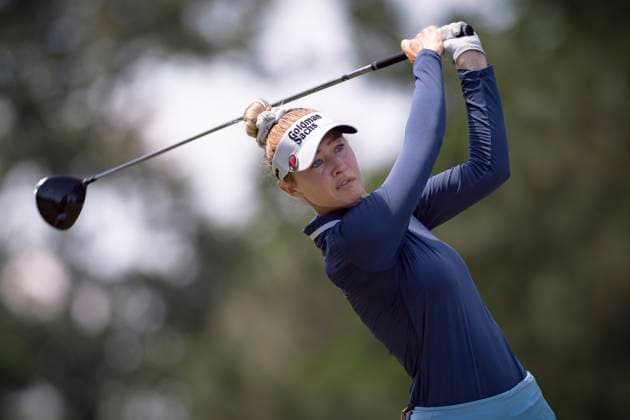 April 26, 2025, The Woodlands, Texas, USA: NELLY KRODA (USA) tees off on the 2nd hole during the third round of the 2025 Chevron Championship at The Club at Carlton Woods in The Woodlands, Texas, on Saturday, April 26, 2025. The Woodlands USA - ZUMAp213 20250426_znp_p213_049 Copyright: xLynnxPenningtonx