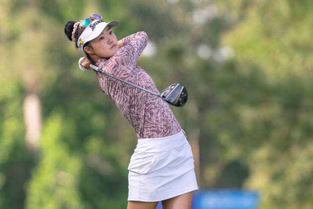 April 26, 2025, The Woodlands, Texas, USA: GRACE KIM (AUS) tees off on the 2nd hole during the third round of the 2025 Chevron Championship at The Club at Carlton Woods in The Woodlands, Texas, on Saturday, April 26, 2025. The Woodlands USA - ZUMAp213 20250426_znp_p213_061 Copyright: xLynnxPenningtonx