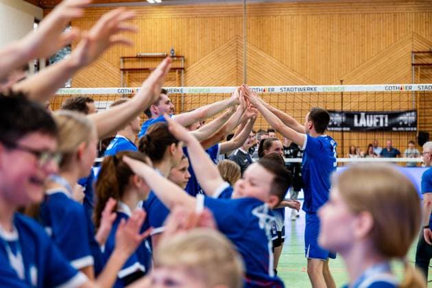 26 04 2025, GER, Volleyball, 2 BL Maenner Sued, Saison 2024 2025, Blue Volleys Gotha Ceratonia Volleys Eltmann Christoph Assmann Blue Volleys Gotha 99867 Gotha Sporthalle Sportanlage Ernesti Thüringen Germany
