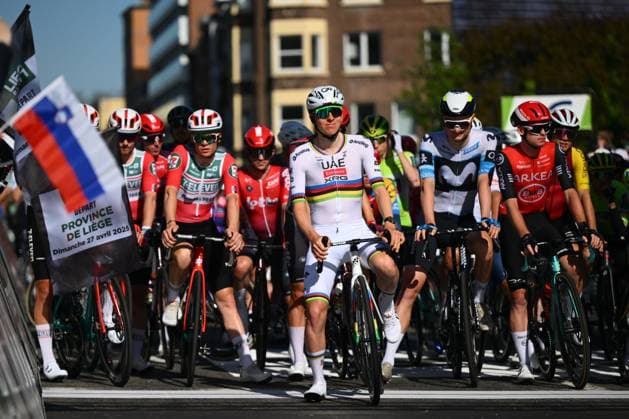 Liege Bastogne Liege 2025 Cycling Race LIEGE, BELGIUM - APRIL 27 : Pogacar Tadej (SLO) of UAE Team Emirates - XRG at the start line during the 111th edition of Liege Bastogne Liege an UCI World Tour 1.UWT cycling race for Men Elite of 252 km with start and finish in Liege on April 27, 2025 in Liege, Belgium, 27 04 2025 ( Motordriver Guy De Vuyst - Liege Belgium  Copyright: xVincentxKalutx