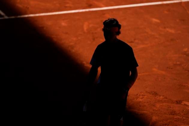 April 27, 2025, Madrid, Madrid, Spain: Andrey Rublev of Russia in action against Aleksander Bublik of Kazakhstan during the Mutua Madrid Open 2025, ATP, Tennis Herren Masters 1000 and WTA, Tennis Damen 1000 tennis tournament, celebrated at Caja Magica on April 27, 2025 in Madrid, Spain. Madrid Spain - ZUMAa181 20250427_zaa_a181_073 Copyright: xOscarxJ.xBarrosox