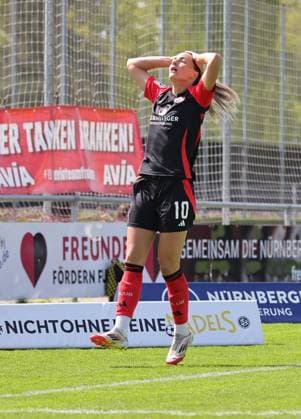 27 04 2025 Soccer Season 2024 2025 2 Womens Soccer Bundesliga 23 Matchday 1 FC Nürnberg FCN Club Clubfrauen SV Meppen Sportfoto Zink DaMa xdaxmax Medina Desic 10, 1 FC Nürnberg FCN disappointed Disappointment after missed chance
