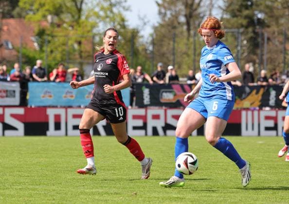 27 04 2025 Soccer Season 2024 2025 2 Women Soccer Bundesliga 23 Matchday 1 FC Nürnberg FCN Club Clubfrauen SV Meppen Sportfoto Zink DaMa xdaxmax Medina Desic 10, 1 FC Nürnberg FCN Lena Maria Göppel Goeppel 5, SV Meppen