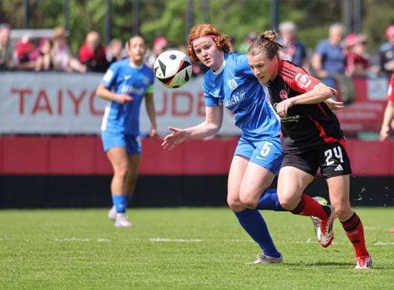 27 04 2025 Soccer Season 2024 2025 2 Women Soccer Bundesliga 23 Matchday 1 FC Nürnberg FCN Club Clubfrauen SV Meppen Sportfoto Zink DaMa xdaxmax Lena Maria Göppel Goeppel 5, SV Meppen Nastassja Lein 24, 1 FC Nürnberg FCN