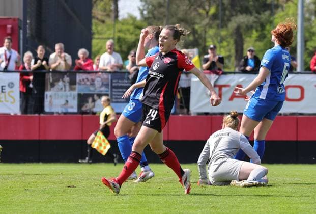 27 04 2025 Soccer Season 2024 2025 2 Women Soccer Bundesliga 23 Matchday 1 FC Nürnberg FCN Club Clubfrauen SV Meppen Sportfoto Zink DaMa xdaxmax Jubel Freude Torjubel nach Tor zum 2 0 Nastassja Lein 24, 1 FC Nürnberg FCN jubelt freue sich Torschütze Nastassja Lein 24, 1 FC Nürnberg FCN