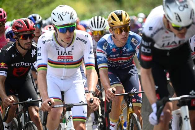 Liege Bastogne Liege 2025 Cycling Race LIEGE, BELGIUM - APRIL 27 : Evenepoel Remco (BEL) of Soudal - Quick Step, Pogacar Tadej (SLO) of UAE Team Emirates - XRG in action during the 111th edition of Liege Bastogne Liege an UCI World Tour 1.UWT cycling race for Men Elite of 252 km with start and finish in Liege on April 27, 2025 in Liege, Belgium, 27-04-25 ( Motordriver Guy De Vuyst - Liege Belgium  Copyright: xPeterxDexVoechtx