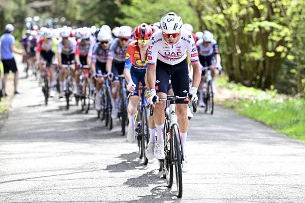 Slovenian Domen Novak of UAE Team Emirates pictured in action during the men elite race of the Liege-Bastogne-Liege one day cycling event, 252km from Liege, over Bastogne to Liege, Sunday 27 April 2025. MAARTENxSTRAETEMANS  x121989032x