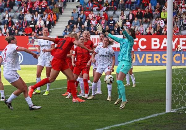 Soccer, Women, Google Pixel Womens Bundesliga, Matchday 20, Season 2024 2025, FC Bayern Munich SC Freiburg, Campus 2 1 by Pernille Harder FC Bayern Munich , Goal, Cheering, Lead