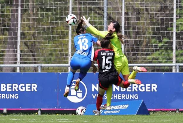 27 04 2025 Soccer Season 2024 2025 2 Women Soccer Bundesliga 23 Matchday 1 FC Nürnberg FCN Club Clubfrauen SV Meppen Sportfoto Zink DaMa xdaxmax Ayleen Seyen 13, SV Meppen Rebekka Salfelder 15, 1 FC Nürnberg FCN Hannah Etzold 1, 1 FC Nürnberg FCN