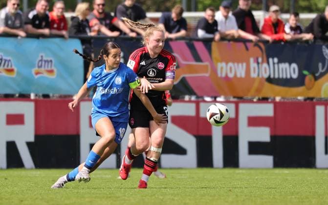 27 04 2025 Soccer Season 2024 2025 2 Women Soccer Bundesliga 23 Matchday 1 FC Nürnberg FCN Club Clubfrauen SV Meppen Sportfoto Zink DaMa xdaxmax Selma Licina 18, SV Meppen Madeleine Steck 28, 1 FC Nürnberg FCN