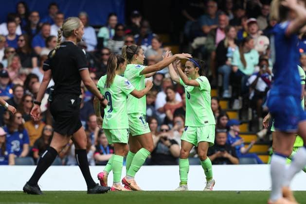27th April 2025; Stamford Bridge, London, England: UEFA Womens Champions League Football, Semi Final, Second Leg, Chelsea versus Barcelona; Aitana Bonmati of Barcelona celebrates her goal in the 25th minute for 0-1 (1-5 aggregate)  ActionPlus12779695 KatiexChan