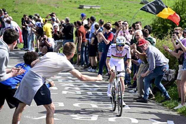 Slovenian Tadej Pogacar of UAE Team Emirates pictured in action during the men elite race of the Liege-Bastogne-Liege one day cycling event, 252km from Liege, over Bastogne to Liege, Sunday 27 April 2025. MAARTENxSTRAETEMANS  x121989644x