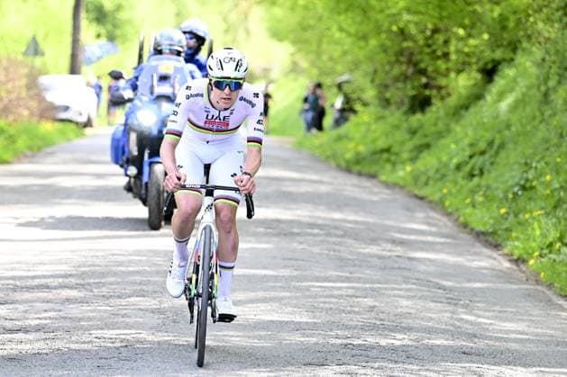 Slovenian Tadej Pogacar of UAE Team Emirates pictured in action during the men elite race of the Liege-Bastogne-Liege one day cycling event, 252km from Liege, over Bastogne to Liege, Sunday 27 April 2025. MAARTENxSTRAETEMANS  x121989646x
