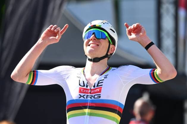 Liege Bastogne Liege 2025 Cycling Race LIEGE, BELGIUM - APRIL 27 : Pogacar Tadej (SLO) of UAE Team Emirates - XRG celebrating his victory during the 111th edition of Liege Bastogne Liege an UCI World Tour 1.UWT cycling race for Men Elite of 252 km with start and finish in Liege on April 27, 2025 in Liege, Belgium, 27 04 2025 Liege Belgium  Copyright: xVincentxKalutx