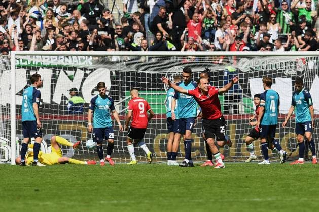 Lars Gindorf Hannover 96 celebrates after scoring his team™s first goal during the 2 Bundesliga match between Hannover 96 and 1 FC Köln at the Heinz von Heiden Arena on April 27, 2025 in Hannover, Germany Germany Photo by Ralf Treese DeFodi Images Lars Gindorf Hannover 96 celebrates after scoring his team™s first goal during the 2 Bundesliga match between Hannover 96 and 1 FC Köln at Heinz von Heiden Arena on April 27, 2025 in Hanover, Germany Photo by Ralf Treese DeFodi Images DFB DFL REGULATIONS PROHIBIT ANY USE OF PHOTOGRAPHS AS IMAGE SEQUENCES AND OR QUASI VIDEO Photo by Ralf Treese DeFodi Images