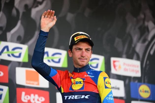 Liege Bastogne Liege 2025 Cycling Race LIEGE, BELGIUM - APRIL 27 : Ciccone Giulio (ITA) of Lidl - Trek on the podium during the 111th edition of Liege Bastogne Liege an UCI World Tour 1.UWT cycling race for Men Elite of 252 km with start and finish in Liege on April 27, 2025 in Liege, Belgium, 27 04 2025 Liege Belgium  Copyright: xVincentxKalutx