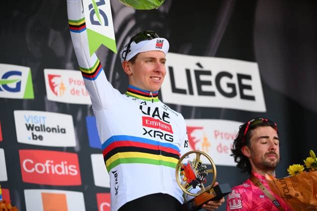 Liege Bastogne Liege 2025 Cycling Race LIEGE, BELGIUM - APRIL 27 : Pogacar Tadej (SLO) of UAE Team Emirates - XRG on the podium during the 111th edition of Liege Bastogne Liege an UCI World Tour 1.UWT cycling race for Men Elite of 252 km with start and finish in Liege on April 27, 2025 in Liege, Belgium, 27 04 2025 Liege Belgium  Copyright: xVincentxKalutx