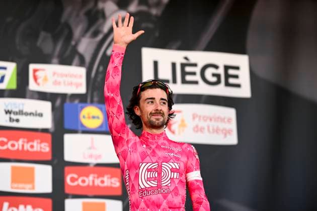 Liege Bastogne Liege 2025 Cycling Race LIEGE, BELGIUM - APRIL 27 : Healy Ben (IRL) of EF Education - EasyPost on the podium during the 111th edition of Liege Bastogne Liege an UCI World Tour 1.UWT cycling race for Men Elite of 252 km with start and finish in Liege on April 27, 2025 in Liege, Belgium, 27-04-25 ( Motordriver Guy De Vuyst - Liege Belgium  Copyright: xPeterxDexVoechtx