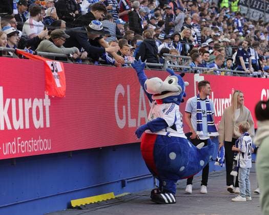 HSV Mascot Dino Football, Men, Season 2024 2025, 2 BL, Volksparkstadion, Hamburger SV vs Karlsruher SC, 1 2 DFL REGULATIONS PROHIBIT ANY USE OF PHOTOGRAPHS AS IMAGE SEQUENCES AND OR QUASI VIDEO