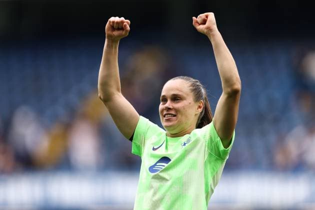 Chelsea gegen Barcelona Frauen 27. April 2025, London UEFA Women s Champions League Halbfinale Rückspiel Chelsea gegen Barcelona Ewa Pajor von Barcelona feiert den Sieg Foto Jacques Feeney Abseits London UK  Copyright: xJacquesxFeeneyx xOffsidexOffside