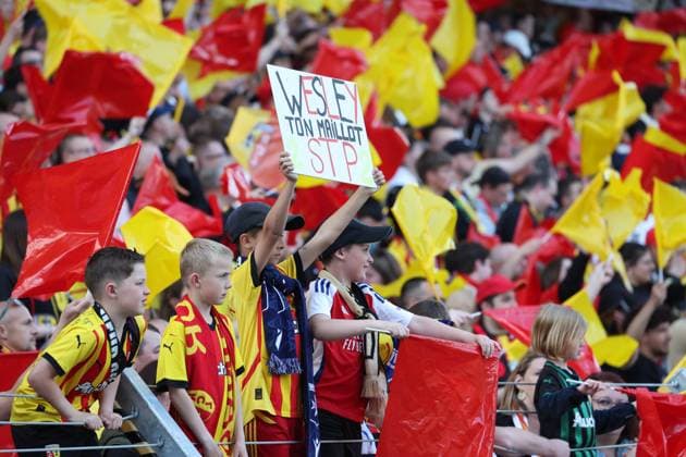 FOOTBALL : RC Lens vs AJ Auxerre - Ligue 1 - 27 04 2025 Supporters de Lens lors du match RC Lens vs AJ Auxerre, Ligue 1, stade Bollaert-Delelis, le 27 avril 2025 - photo Laurent Sanson PsnewZ  Copyright: xLaurentxSANSONx xPsnewZx