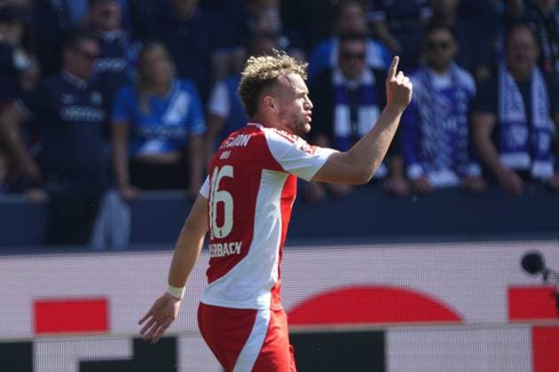 Football, 1 BL Season 2024 2025 VfL Bochum 1 FC Union Berlin, Vonovia Ruhrstadion, Benedict Hollerbach Union Berlin ,Goal celebration action, single picture