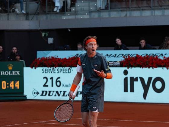 TENNIS : Open Madrid - 27 05 2025 April 27, 2025 - Andrey Rublev from Russia during his third round match against Alexander Bublik at the Mutua Madrid Open, Spain.  Copyright: xKhadimxSyllax