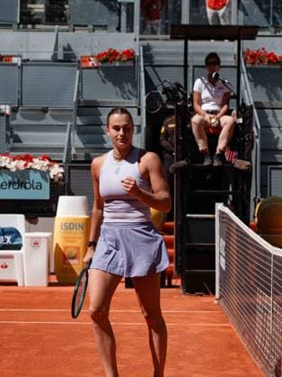 TENNIS : Open Madrid - 27 05 2025 April 27, 2025 - Aryna Sabalenka from Belarus during her third round match against Elise Mertens at the Mutua Madrid Open, Spain.  Copyright: xKhadimxSyllax