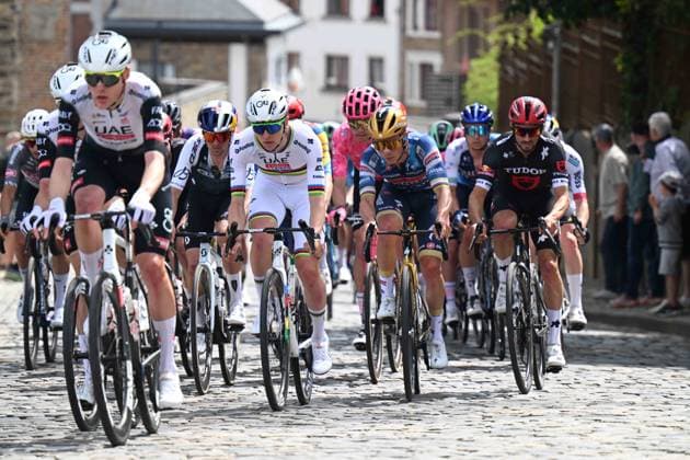 27-04-2025 Liege - Bastogne - Liege; 2025, Uae Team Emirates - Xrg; 2025, Soudal - Quick Step; 2025, Tudor; Pogacar, Tadej; Evenepoel, Remco; Alaphilippe, Julian; Stavelot; 
