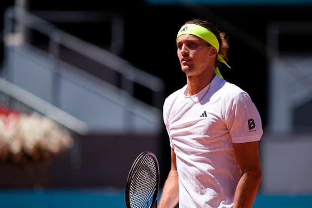 April 27, 2025, Madrid, Madrid, Spain: Alexander Zverev of Germany in action against Alejandro Davidovich Fokina of Spain during the Mutua Madrid Open 2025, ATP, Tennis Herren Masters 1000 and WTA, Tennis Damen 1000 tennis tournament, celebrated at Caja Magica on April 27, 2025 in Madrid, Spain. Madrid Spain - ZUMAa181 20250427_zaa_a181_236 Copyright: xOscarxJ.xBarrosox