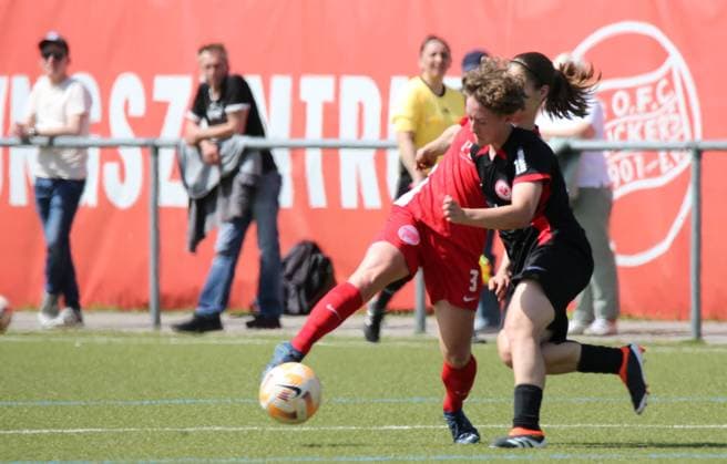27 04 2025 xmgoodx Offenbach Football Regionalliga Süd Season 2024 2025 Women Kickers Offenbach vs Eintracht Frankfurt U19 Franziska Marie Riepl 3, OFC Women vs Anna Seifert SGE U19