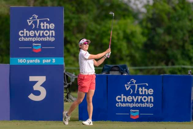 April 27, 2025, The Woodlands, Texas, USA: CHISATO IWAI (JPN) tees off on the 3rd hole during the final round of the 2025 Chevron Championship at The Club at Carlton Woods in The Woodlands, Texas, on Sunday, April 27, 2025 The Woodlands USA - ZUMAp213 20250427_znp_p213_011 Copyright: xLynnxPenningtonx