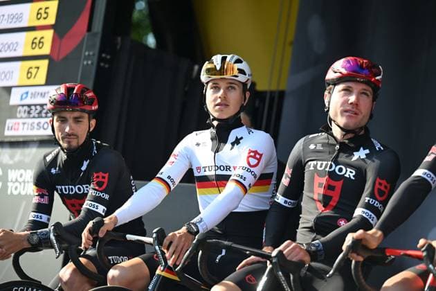 27-04-2025 Liege - Bastogne - Liege; 2025, Tudor; Alaphilippe, Julian; Brenner, Marco; Hirschi, Marc; Liegi; 
