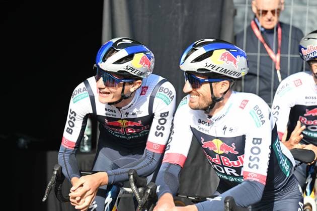 27-04-2025 Liege - Bastogne - Liege; 2025, Red Bull - Bora Hansgrohe; Pellizzari, Giulio; Moscon, Gianni; Liegi; 