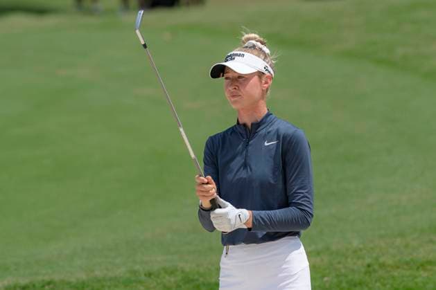 April 27, 2025, The Woodlands, Texas, USA: NELLY KRODA (USA) in the bunker on the 9th hole during the final round of the 2025 Chevron Championship at The Club at Carlton Woods in The Woodlands, Texas, on Sunday, April 27, 2025. The Woodlands USA - ZUMAp213 20250427_znp_p213_027 Copyright: xLynnxPenningtonx