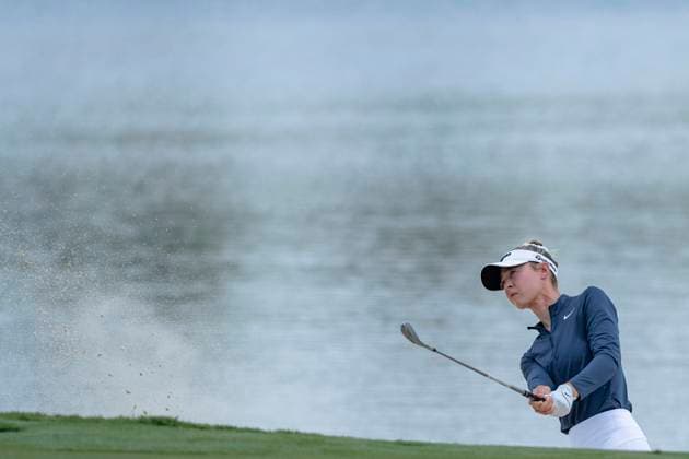 April 27, 2025, The Woodlands, Texas, USA: NELLY KRODA (USA) hits out of her second bunker on the 9th hole during the final round of the 2025 Chevron Championship at The Club at Carlton Woods in The Woodlands, Texas, on Sunday, April 27, 2025. The Woodlands USA - ZUMAp213 20250427_znp_p213_030 Copyright: xLynnxPenningtonx