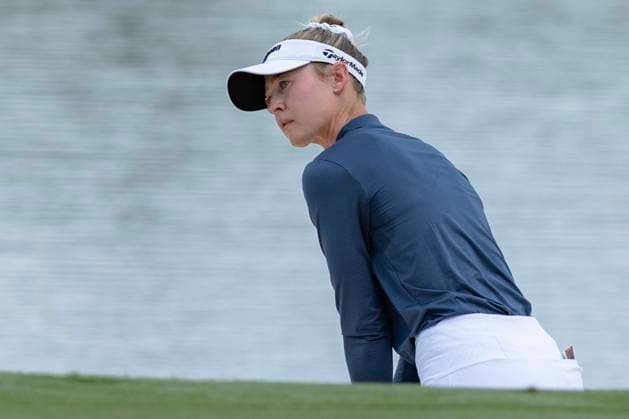 April 27, 2025, The Woodlands, Texas, USA: NELLY KRODA (USA) hits out of her second bunker on the 9th hole during the final round of the 2025 Chevron Championship at The Club at Carlton Woods in The Woodlands, Texas, on Sunday, April 27, 2025. The Woodlands USA - ZUMAp213 20250427_znp_p213_031 Copyright: xLynnxPenningtonx