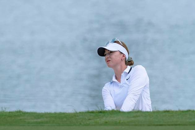 April 27, 2025, The Woodlands, Texas, USA: GABRIELA RUFFELS (AUS) hits out of the bunker on the 9th hole during the final round of the 2025 Chevron Championship at The Club at Carlton Woods in The Woodlands, Texas, on Sunday, April 27, 2025. The Woodlands USA - ZUMAp213 20250427_znp_p213_034 Copyright: xLynnxPenningtonx