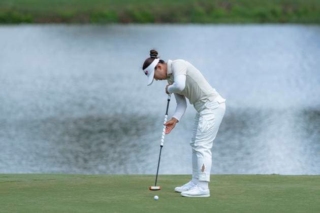 April 27, 2025, The Woodlands, Texas, USA: AMY YANG (KOR) putts for par on the 9th hole during the final round of the 2025 Chevron Championship at The Club at Carlton Woods in The Woodlands, Texas, on Sunday, April 27, 2025. The Woodlands USA - ZUMAp213 20250427_znp_p213_035 Copyright: xLynnxPenningtonx