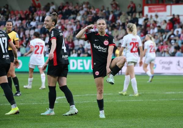 27 04 2025, xgrfx, Soccer Google Pixel Women Bundesliga, 1 FC Köln Eintracht Frankfurt v l Tor, Elisa Senß Eintracht Frankfurt DFL DFB REGULATIONS PROHIBIT ANY USE OF PHOTOGRAPHS as IMAGE SEQUENCES and or QUASI VIDEO Köln