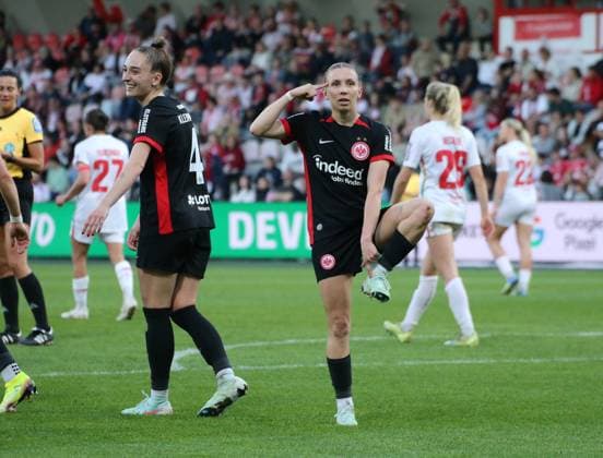 27 04 2025, xgrfx, Soccer Google Pixel Women Bundesliga, 1 FC Köln Eintracht Frankfurt v l Tor, Elisa Senß Eintracht Frankfurt DFL DFB REGULATIONS PROHIBIT ANY USE OF PHOTOGRAPHS as IMAGE SEQUENCES and or QUASI VIDEO Köln