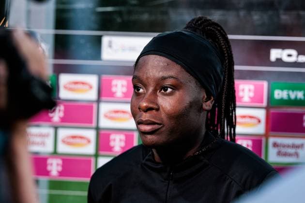 Google Pixel Frauen Bundesliga, 1 FC Köln Eintracht Frankfurt 27 04 2025 Nicole Anyomi Eintracht Frankfurt, 19 in Interview Google Pixel Frauen Bundesliga, 1 FC Köln Eintracht Frankfurt, Köln, Franz Kremer Stadion am 27 04 2025 DFB REGULATIONS PROHIBIT ANY USE OF PHOTOGRAPHS AS IMAGE SEQUENCES AND OR QUASI VIDEO Copyright: xBEAUTIFULxSPORTS Wunderlx