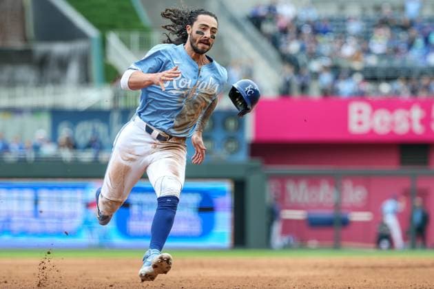 MLB, Baseball Herren, USA 2025: Astros Vs Royals APR 27 April 27, 2025: Kansas City Royals left fielder Jonathan India (6) runs the bases and goes on to score on an RBI double by Kansas City Royals shortstop Bobby Witt Jr. (7) during the fifth inning against the Houston Astros at Kauffman Stadium in Kansas City, MO. David Smith CSM (Credit Image: Â David Smith Cal Media) Kansas City Mo United States of America EDITORIAL USE ONLY Copyright: xx ZUMA-20250427_zma_c04_089.jpg DavidxSmithx csmphotothree379374